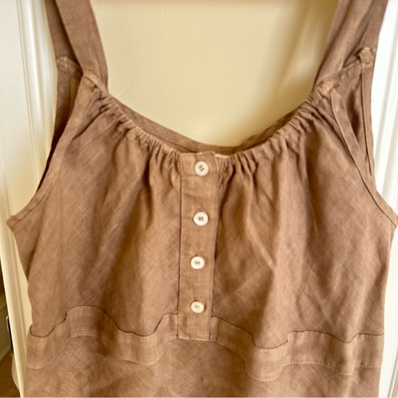 CP Shades Sausalito Large 100% Linen Brown Henley Tank Top Blouse Boho Beachy L - Picture 6 of 6